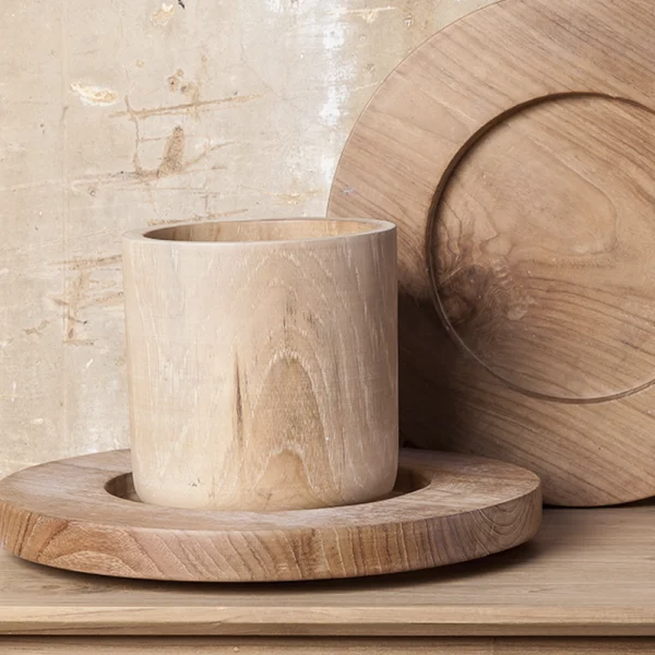 Pod Natural Sanded Teak Wood Vase - Image 2