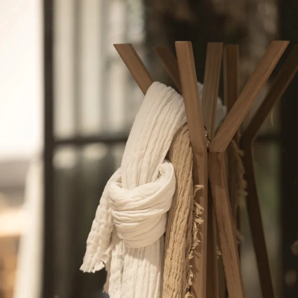 Sculptural Coat in Solid Natural Teak Wood Stand – Image 8