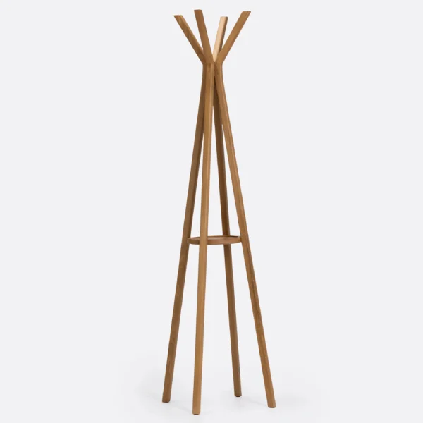 Sculptural Coat in Solid Natural Teak Wood Stand