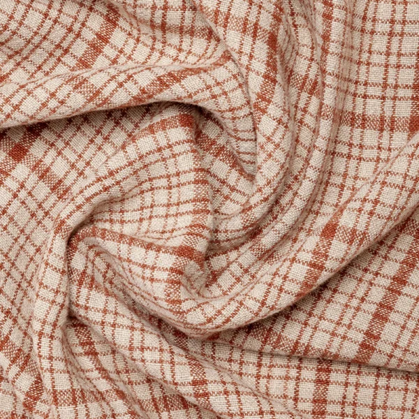 High Quality Linen with Natural and Terracota Stripes Plaid - Image 4