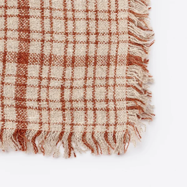 High Quality Linen with Natural and Terracota Stripes Plaid - Image 3