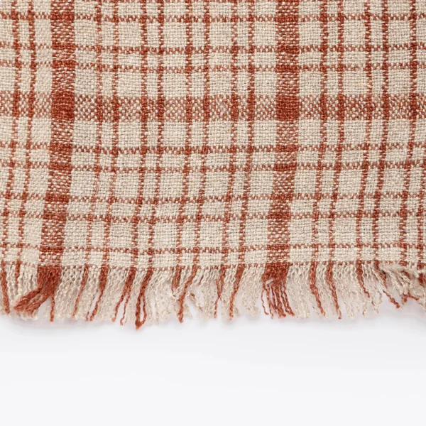 High Quality Linen with Natural and Terracota Stripes Plaid - Image 5