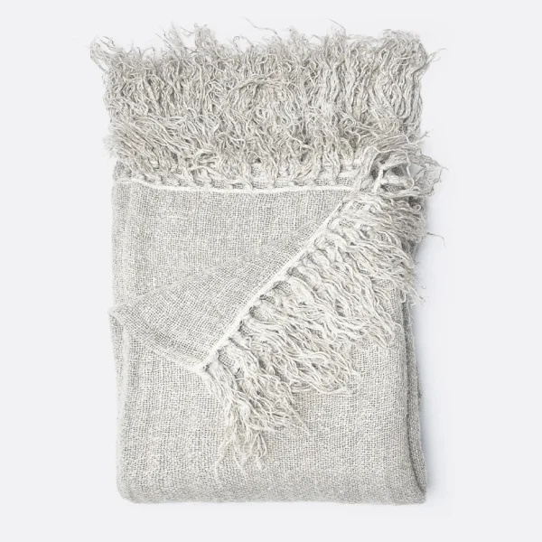 Stonewashed Natural Linen Bedspread Throw with Attractive Fringed Border
