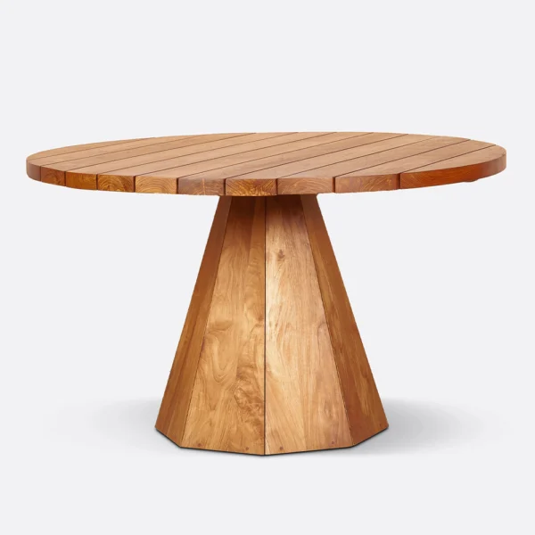Stunning Solid Natural Teak Wood Outdoor Dining Table with Geometric Base - Image 5
