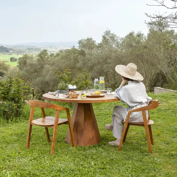Stunning Solid Natural Teak Wood Outdoor Dining Table with Geometric Base - Image 6