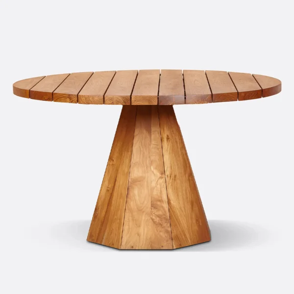 Stunning Solid Natural Teak Wood Outdoor Dining Table with Geometric Base