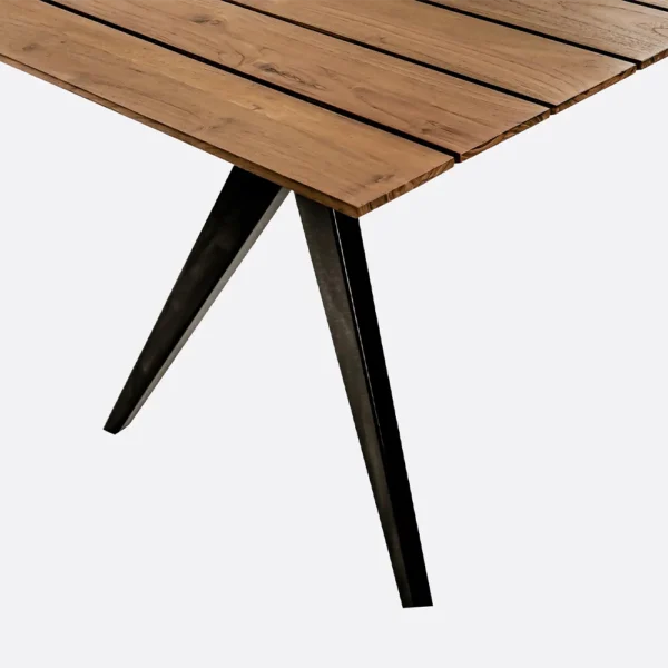 Reclaimed Solid Natural Teak Wood and Iron Legs Outdoor Dining Table - Image 3