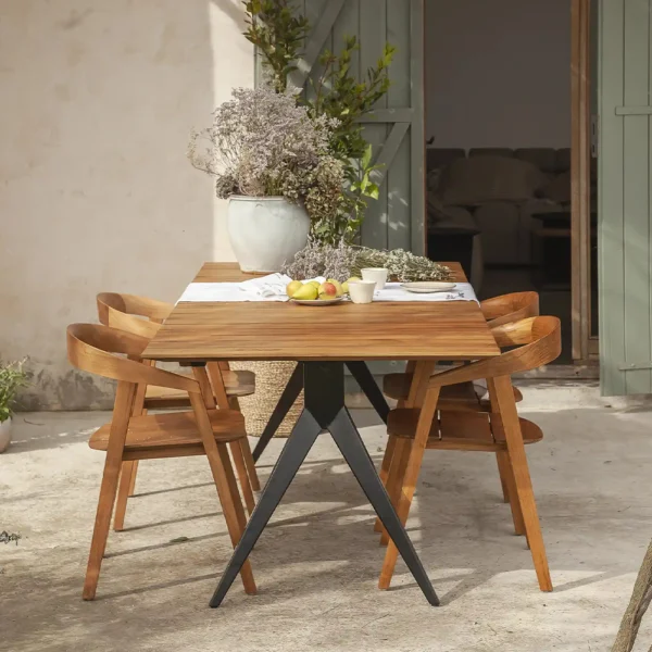 Reclaimed Solid Natural Teak Wood and Iron Legs Outdoor Dining Table - Image 5