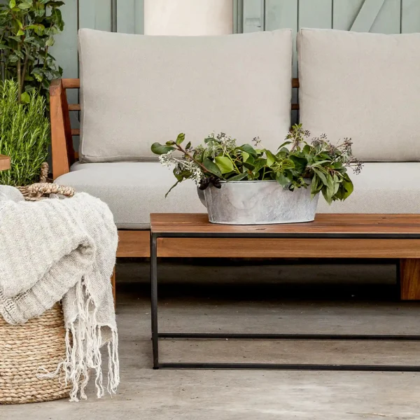 Solid Natural Teak Wood and Iron Outdoor Coffee Table - Image 6