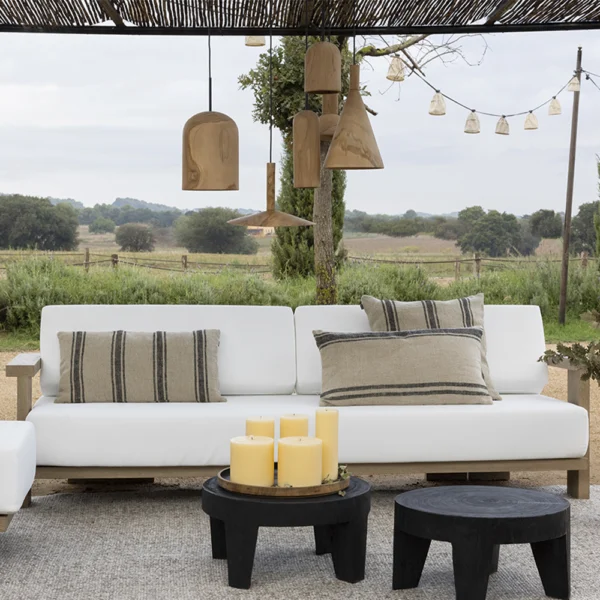 Rustic Geometric Teak Wood Outdoor Sofa - Available in Two Colours and Two Sizes - Image 2