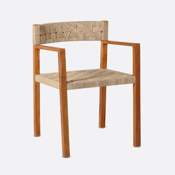 Natural Teak Wood with Hand-Woven Cord Outdoor Chair and Armchair - Available in Two Colours and Two Sizes - Image 4