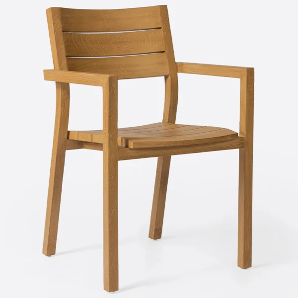 Iconic Solid Teak Wood Dining Chair with Arms - Available in Natural or Aged Teak Wood