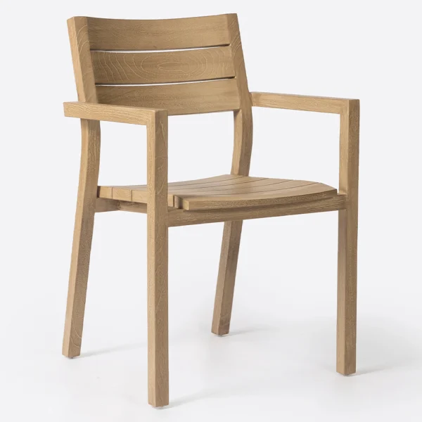 Iconic Solid Teak Wood Dining Chair with Arms - Available in Natural or Aged Teak Wood - Image 2