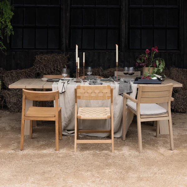 Iconic Solid Teak Wood Dining Chair with Arms - Available in Natural or Aged Teak Wood - Image 3