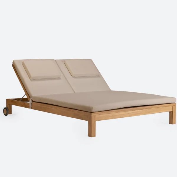 Minimalist Teak Wood with Mattress Outdoor Sunbed - Available in Two Colours and Two Sizes - Image 2