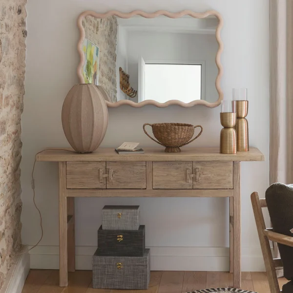 Elegant Wave Shape Bleached Wood Mirror - Image 6