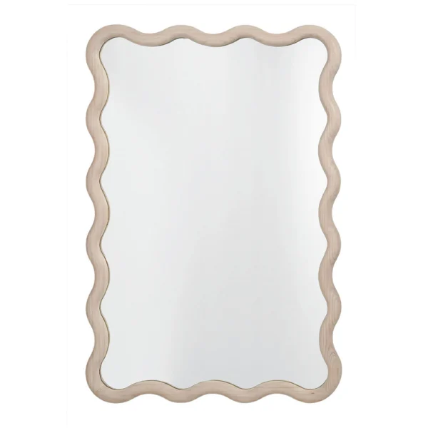 Elegant Wave Shape Bleached Wood Mirror