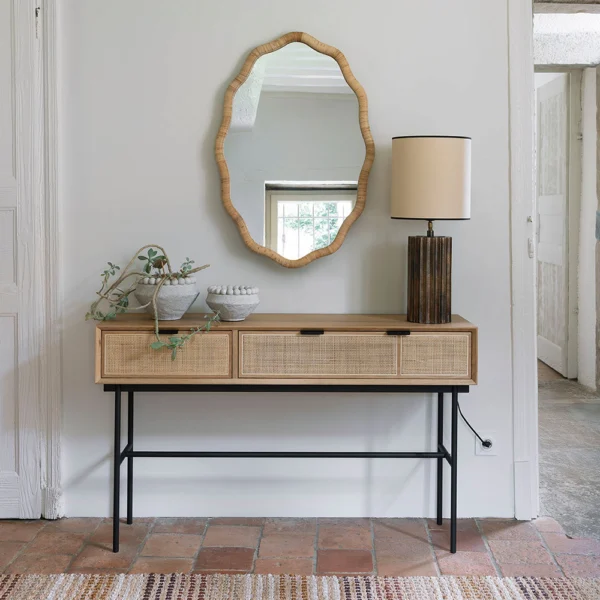 Artisanal Curved Rattan Wall Mirror - Image 5