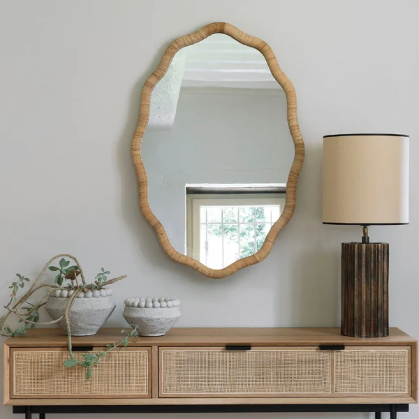Artisanal Curved Rattan Wall Mirror - Image 6