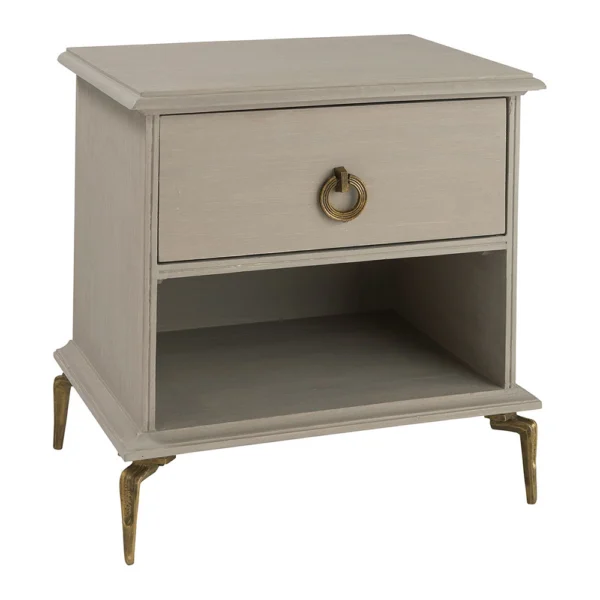 Solid Raw Mango Wood Taupe Bedside Table - Image 2