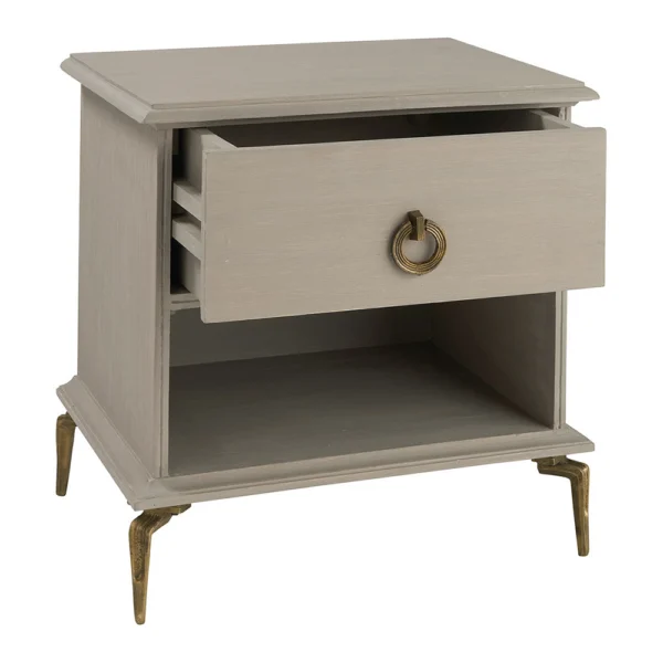 Solid Raw Mango Wood Taupe Bedside Table - Image 4