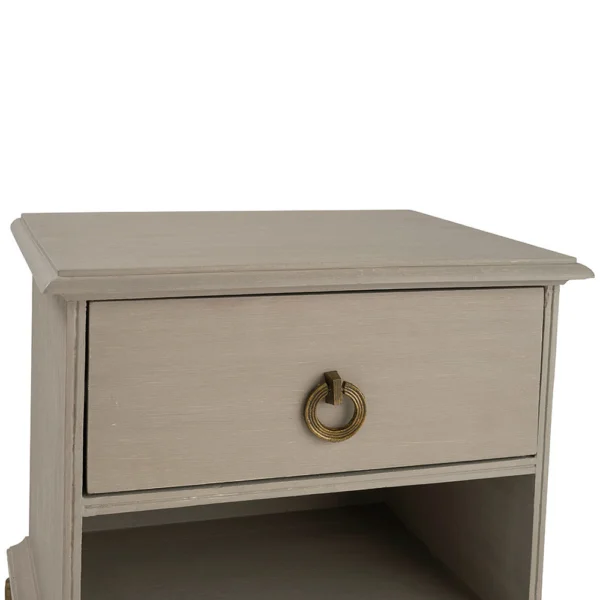 Solid Raw Mango Wood Taupe Bedside Table - Image 5