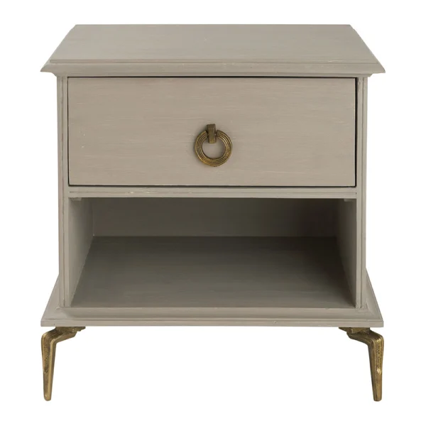 Solid Raw Mango Wood Taupe Bedside Table