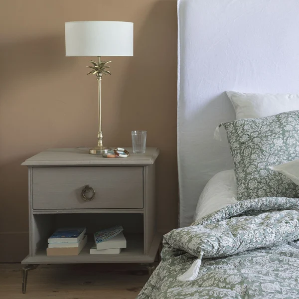 Solid Raw Mango Wood Taupe Bedside Table - Image 6