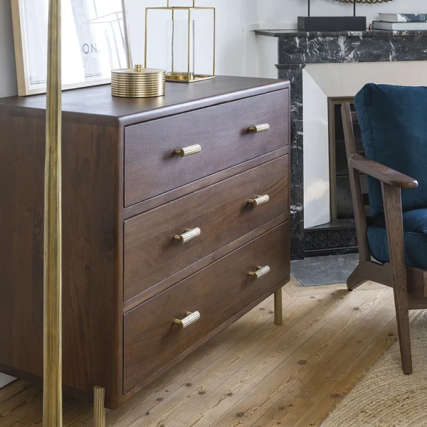 Elegant Waxed Mango Wood with Walnut Finish Chest of Drawers - Image 4