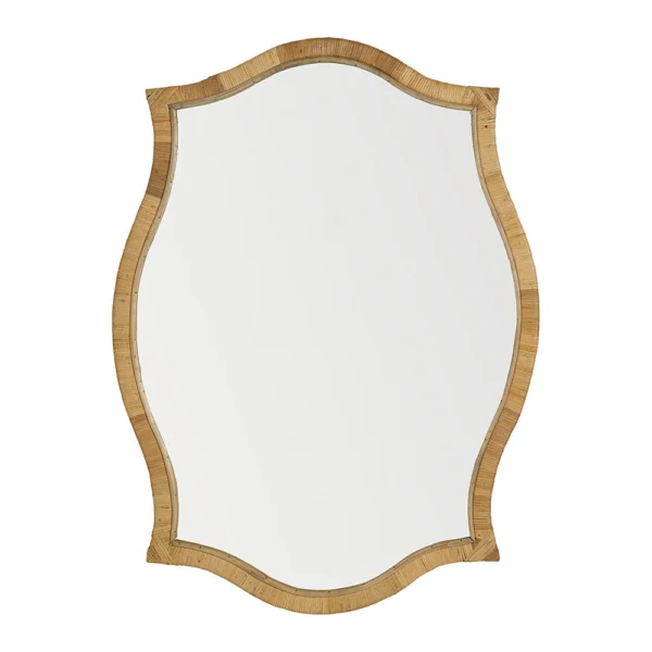 Elegant Curved Hand-Woven Rattan Mirror