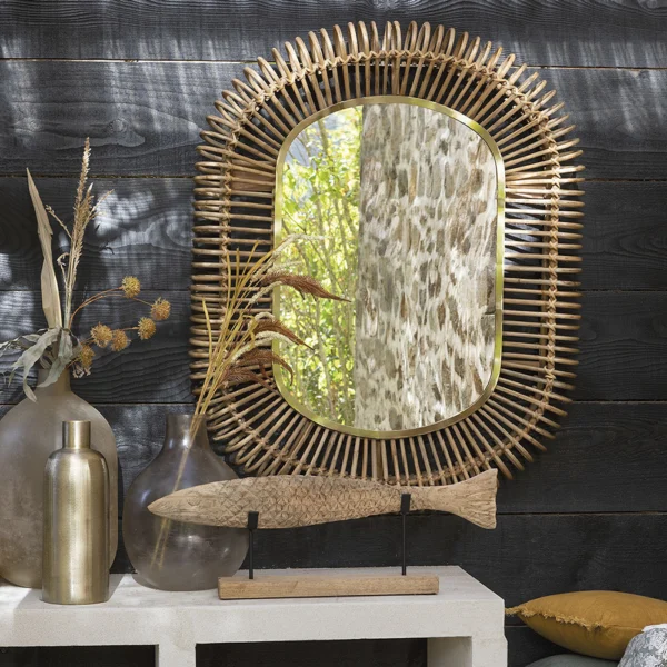 Adorned Mirror in Rattan and Metal - Available in Two Sizes - Image 4