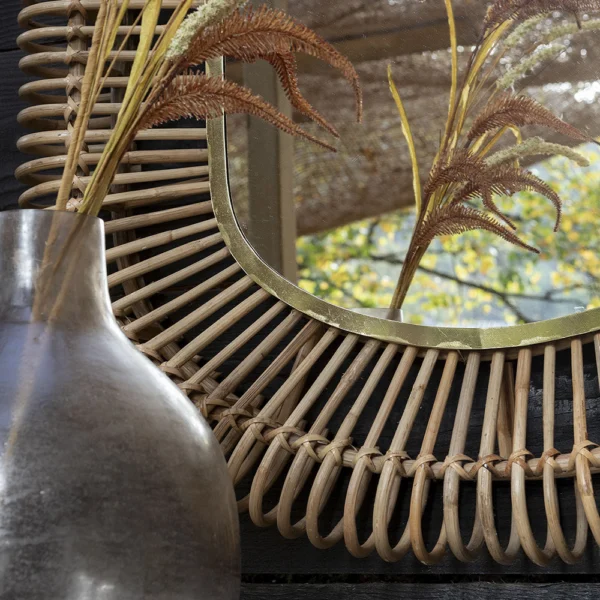 Adorned Mirror in Rattan and Metal - Available in Two Sizes - Image 3