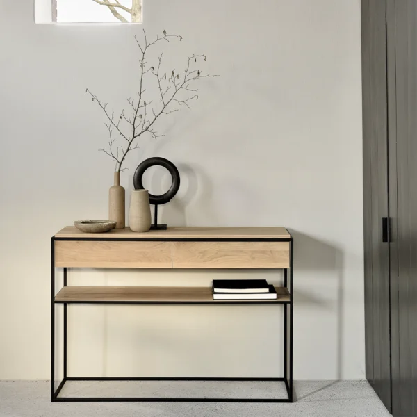 Minimalist Solid Oak with Black Frame Console - Available in Two Materials - Image 3