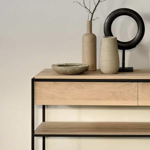 Minimalist Solid Oak with Black Frame Console - Available in Two Materials - Image 4