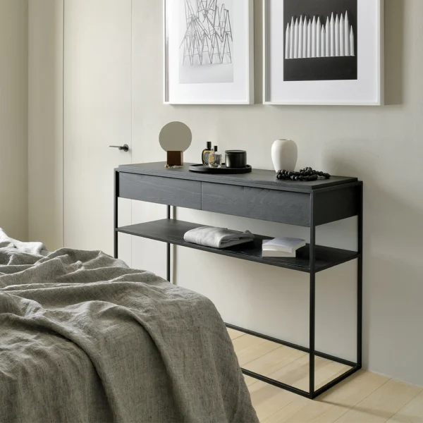 Minimalist Solid Oak with Black Frame Console - Available in Two Materials - Image 5