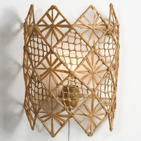 Natural Raffia Hand-Woven Wall Light - Image 3