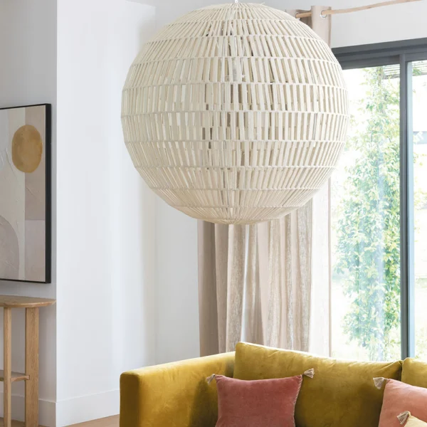 Sphere White Jute Pendand Light - Available in Two Sizes - Image 3