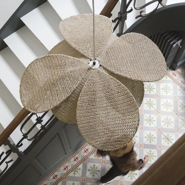 Rustic Hand-Woven Raffia Pendant Light - Image 4