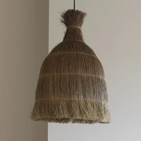 Rustic Handwoven Sugarcane Fiber Pendant Light - Image 3