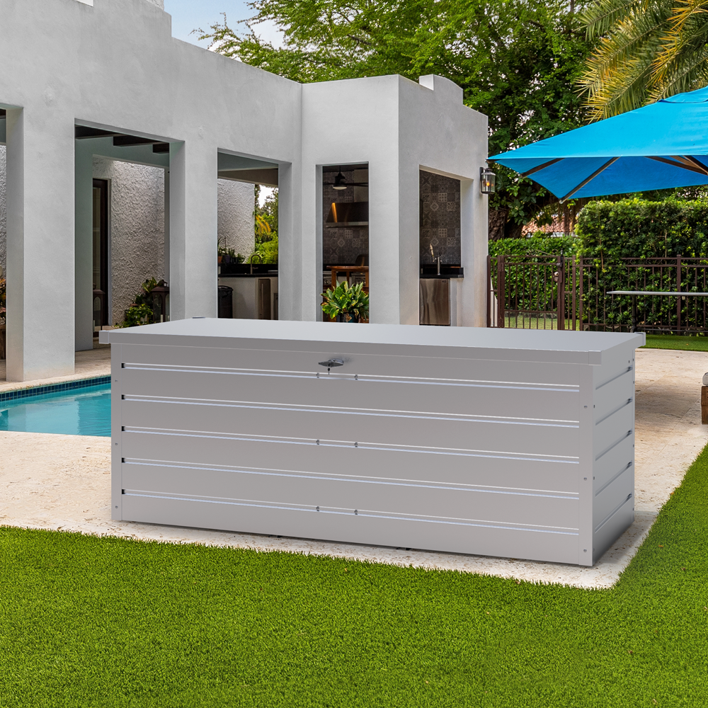 Oliveira Decor Furniture Silver Outdoor Storage Box Cupboard Cupboards Boxes Deck Cushion Terrace Balcony Garden Weatherproof
