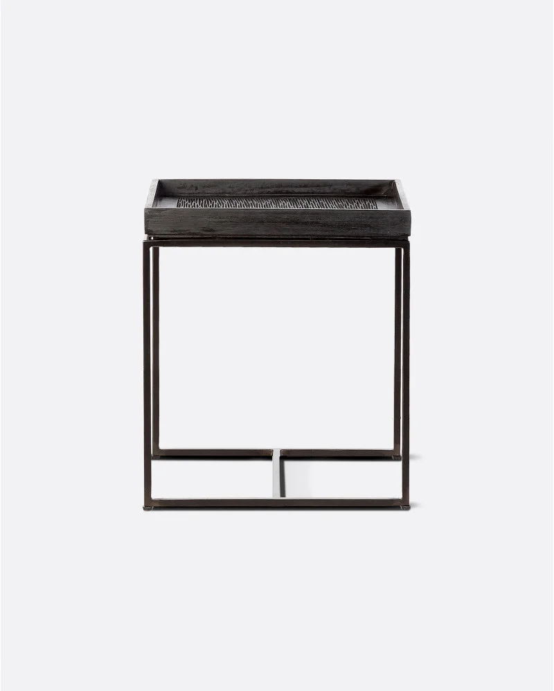 BANJAR side table in recycled teak wood and iron in black colour - 113172