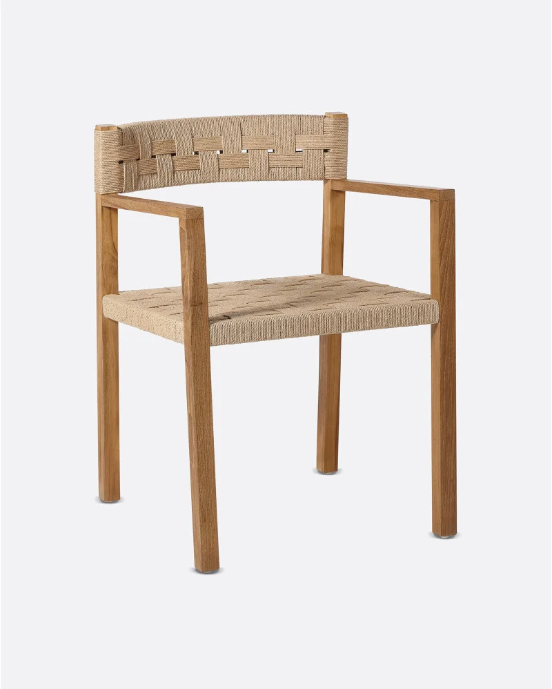 CORA armchair with armrests in teak wood and paper cord in natural colour - 121091