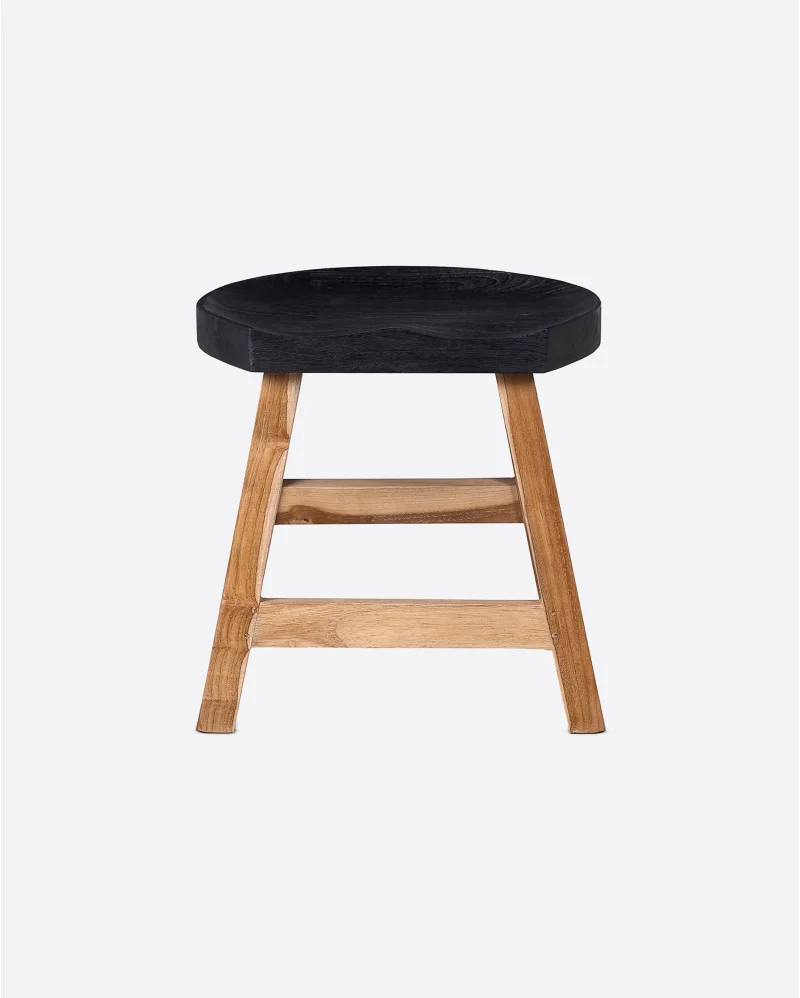 KING stool in recycled teak wood in natural and black colour - 124012
