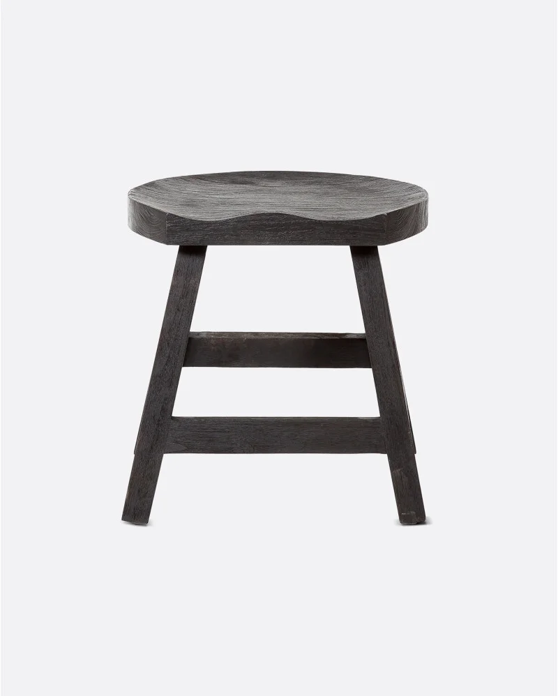 KING stool in recycled teak wood in black colour - 124013