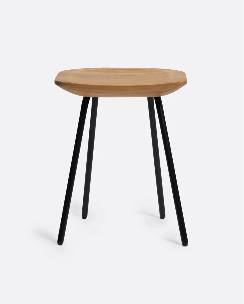 SEMUT stool in recycled teak wood and iron in natural colour - 124171