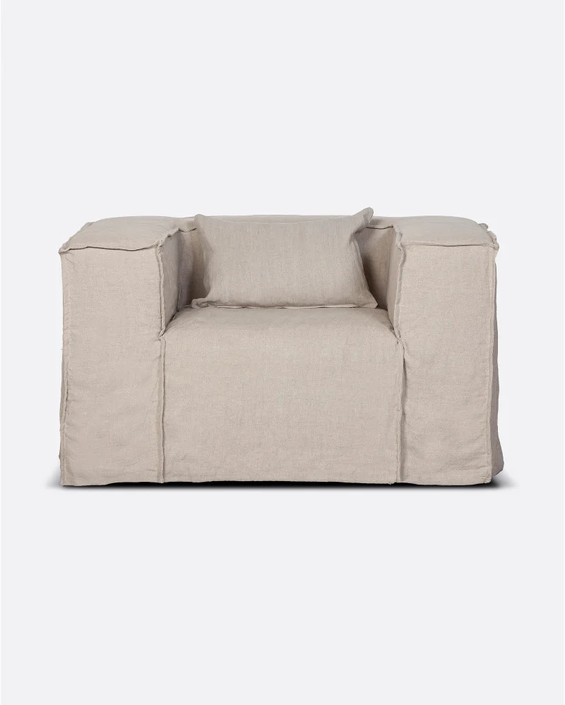 STROZZI 1-seater sofa with linen cover in natural colour - 125061