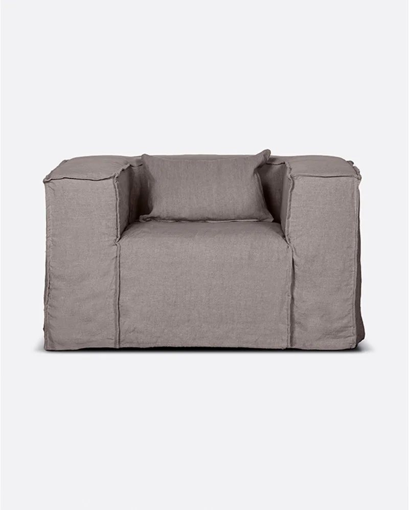 STROZZI 1-seater sofa with linen cover in taupe colour - 125071