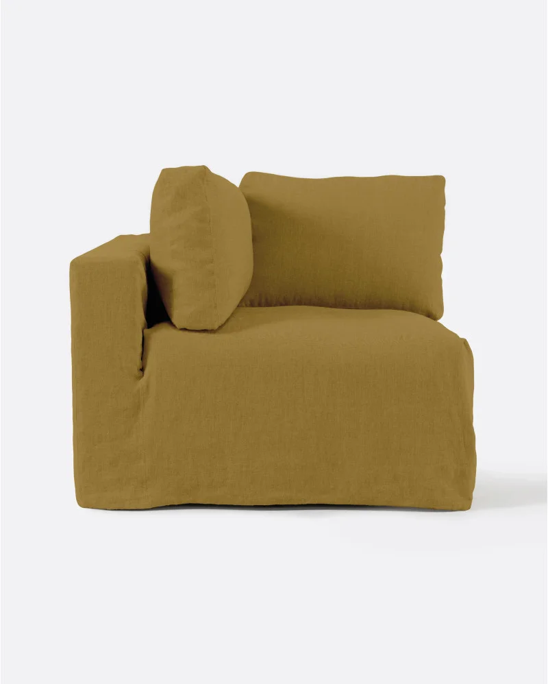 BEETHOVEN sofa end unit with cover in linen in white mustard - 125148