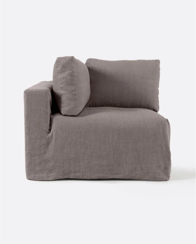 BEETHOVEN sofa end unit with cover in linen in taupe colour - 125173