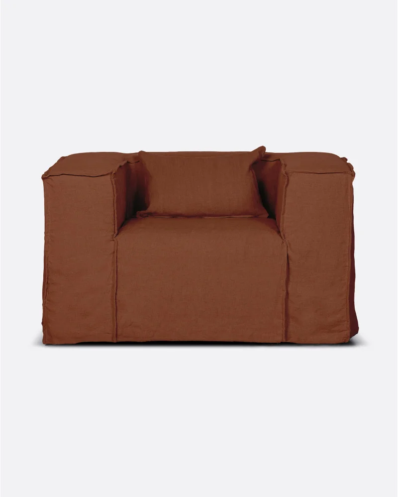 STROZZI 1-seater sofa with linen cover in terracotta colour - 125341